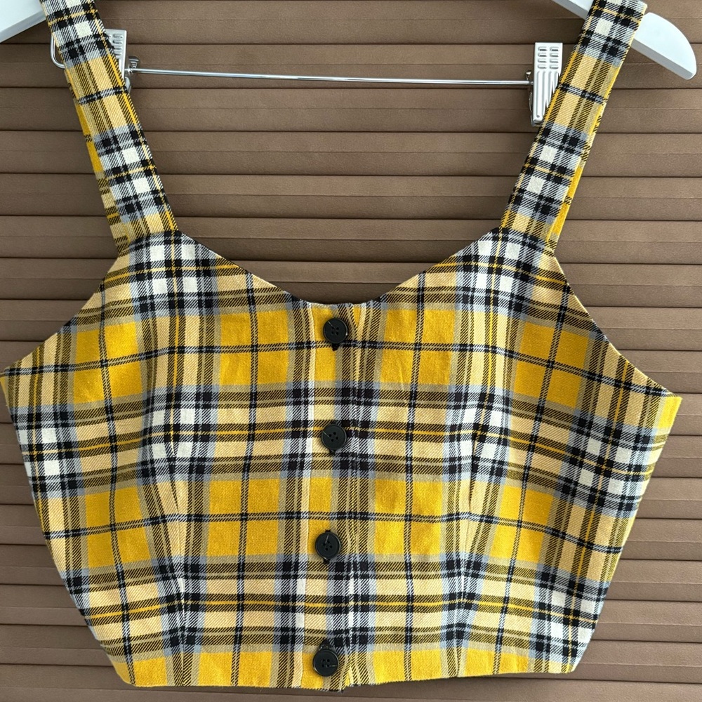 Sandro Yellow and Black Plaid Tank Top